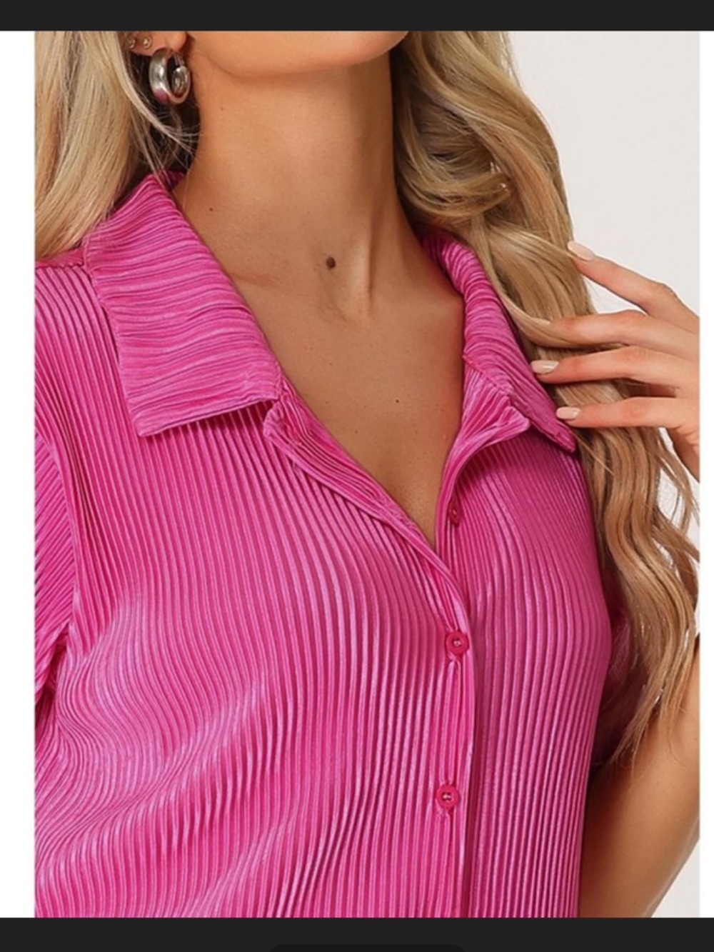 Cheibear Women’s Pink Ribbed Short Pajama Set - Picture 3 of 7